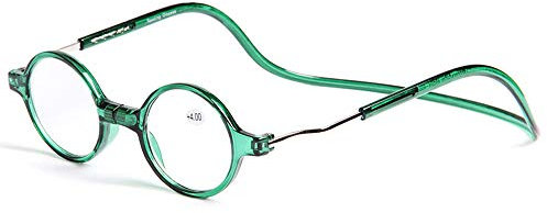 GEMSeven Runder Rahmen Magnetische Lesebrille Mit Einstellbarem Silikon Hals Hängen Clip Auf Magnethalter Presbyopie