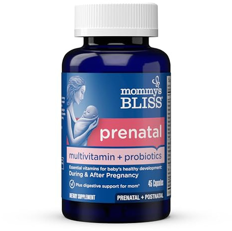 Mommy's Bliss Prenatal Multivitamin + Probiotic for Women w/ Folic Acid, Supports Baby Development & Mom's Digestion w/ Zinc, Vitamin B6 & B12, Ginger & Choline, Vegan & Gluten Free (45 Servings)