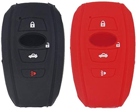 LemSa 2 Stück weiche Silikon-Schlüsselanhänger-Schutzhülle für Subaru 2016–2018 Forester 2017–2018 Outback 2015 2016 2018 XV Crosstrek 2017 Impreza 2014–2018 7 BRZ 2 016 2018 WRX 2016, Schwarz Rot