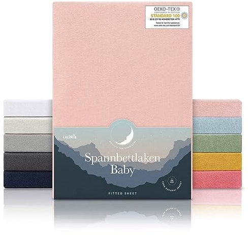 Laleni Jersey Spannbettlaken 100x100 cm Laufstall - Oeko-TEX zertifiziertes Spannbettlaken quadratisch - Laufstall Bezug aus Baumwolle - Spannbettlaken Laufgitter 100x100 - für Moseskorb Baby in Rosa