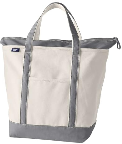 Lands' End - Natural Zip Top Canvas Tote Bag - 100% Cotton Canvas Bag - With Water Repellent Base and Trim - Internal and External Pockets & 500lb Capacity - Gym, Uni and Travel Essentials