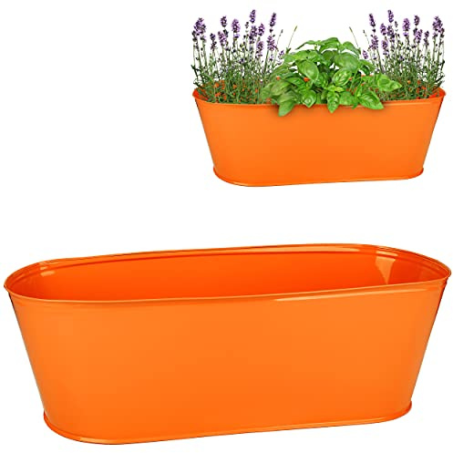 alles-meine.de GmbH großer XL - Topf/Blumentopf Farbwahl Metall - Ø 50 cm - orange - oval - länglich - groß - Eimer/Dekotopf - Übertopf - rostfrei Blech - bunt - Blumenkü..
