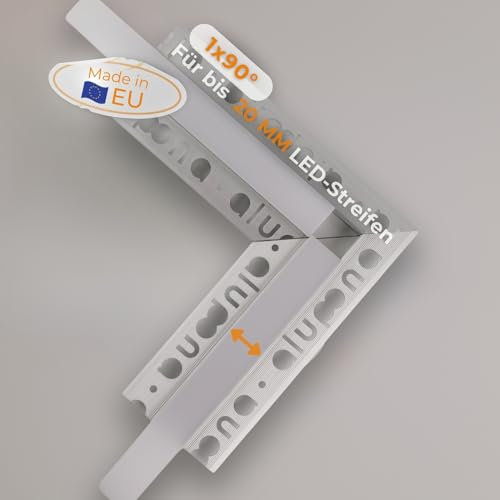 Alupona Kizar20 Eckverbinder LED Trockenbauprofil Aluminium I 90° Ecke für LED Streifen bis 20mm I Trockenbauschiene + Acryl Abdeckung milchig-weiß