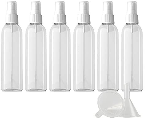 ZEOABSY 6 Piezas Transparente Botella de Spray de Plástico con Pulverizador Blanco, 150 ml Conjunto de Atomizador de Viaje de Niebla Fina Tamaño de Viaje de Botella Limpieza Casa Contenedores