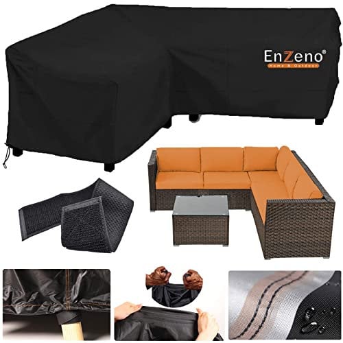 Enzeno Garten Gartenmöbel Abdeckung L-Form, Schutzhülle für Gartenmöbel, wasserdicht Winddicht, Abdeckplane für Outdoor Ecksofa Eck-Loungegruppe Loungemöbel Rechteckig Abdeckhaube (255 * 255 * 87CM)