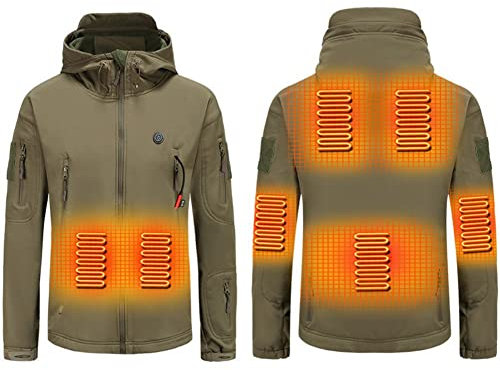 scosao Beheizbare Jacke Herren Winterjacke USB Elektrische Heizjacke Wasserdicht Winddicht Warme Heizung Jacke mit Kapuze 3 Temperatur für Outdoor Jagd Wandern Motorrad Skifahren,Green,M