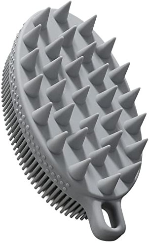 FREATECH Spazzola per Corpo in Silicone a 2 Lati per Pulizia Pelle e Capelli, 2-in-1 Bagno Doccia Spazzola per Corpo e Shampoo Spazzola per Cuoio Capelluto Massaggiatore, Facile da Pulire, Grigio