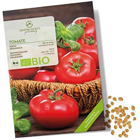 BIO Tomatensamen (Berner Rose, 10 Korn) - Tomaten Saatgut aus biologischem Anbau ideal für die Anzucht im Garten, Balkon oder Terrasse