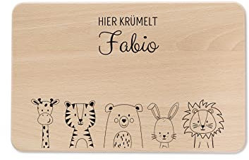 wunderwunsch - Individuelles Holzbrett mit Gravur für Kinder - Personalisiertes Frühstücksbrettchen - Niedliche Motiv-Brettchen mit Namen