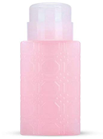 Nail Polish Remover Pump Dispenser, 250ml Push Down Pump Dispenser Bottle, Empty Bottle Nail Polish Remover Liquid Container for Makeup Remover Nail Art(Square pink)