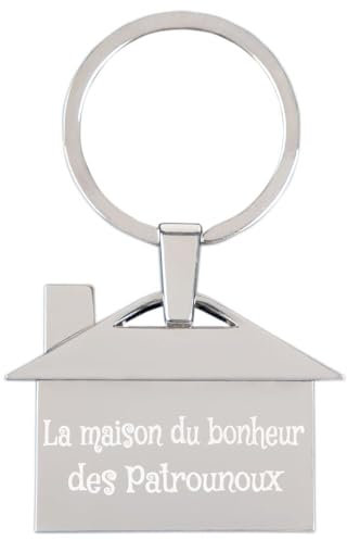 Porte clefs métal argenté en Forme de Maison avec Texte gravé – Porte-clés personnalisé Maison en Acier argenté Brillant – Porte clé Personnalisable avec Texte