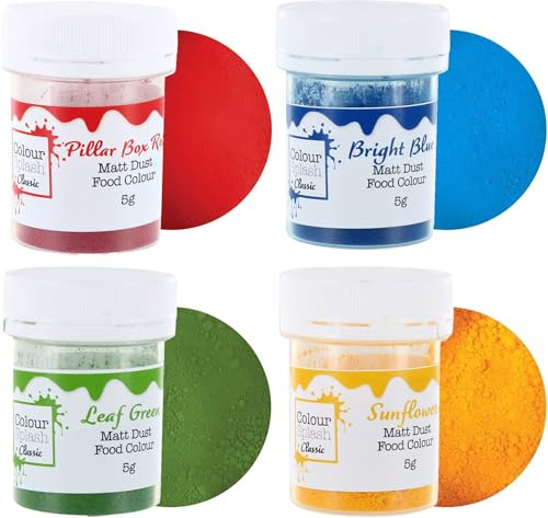 Colour Splash Primary Food Colouring Dust Set - 4 Pack | Pillar Box Red, Bright Blue, Leaf Green & Sunflower Yellow, 5g Jars, Dust Or Mix Into Icing