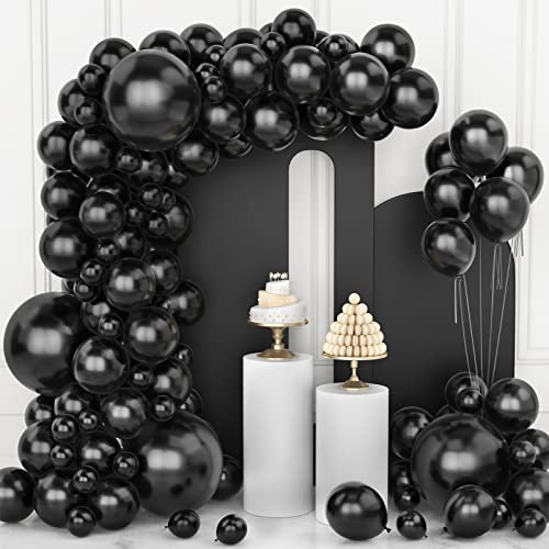 Palloncini Neri, 106 pezzi 5 10 12 18 pollici Palloncini Neri ad Elio con Nastro per Ragazze Donne Deco Festa di Compleanno Matrimonio Halloween Capodanno Carnevale Anniversario Decorazioni