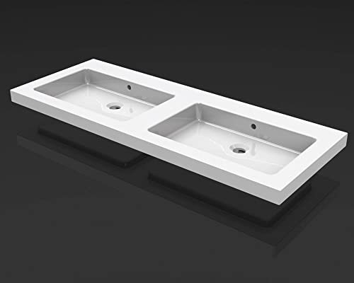 Saqu DoppelWaschbecken ohne Hahnloch 120x46 cm - Keramik - Waschbecken für Unterschrank, Waschtisch für Badmöbel Set
