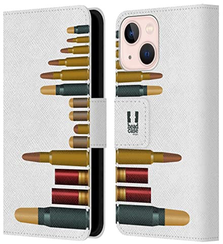Head Case Designs Exhibir Balas de Metal Carcasa de Cuero Tipo Libro Compatible con Apple iPhone 13 Mini