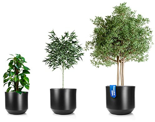 BigDean 3er Set Blumentopf ø 40 + 46 + 58 cm anthrazit mit herausnehmbaren Innentopf - wetterfester Blumenkübel aus bruchsicherem Kunststoff - Pflanzkübel groß Außen & Innen geeignet