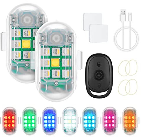 Ainiv 2PCS LED Strobe Drone Light, Aircraft Strobe Night Warning Lights, 7 Colors USB Charging Flying Anti-Collision Night Lights for Remote Control Drone, Motorcycle, Car, Bike, RC Car, RC Boat