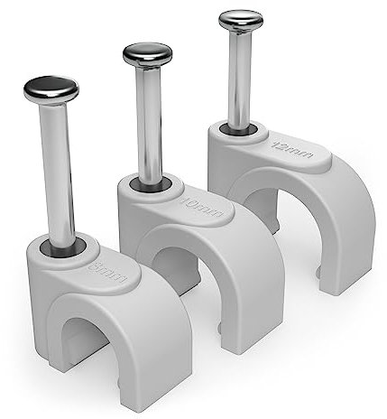 7mm Round White Cable Clips, Pack of 100 - for Effective Cable Management - Cable Tacks for Electrical/Ethernet Wall Cables, Nail Clips for Telephone TV Wire Clips, Cable Tidy