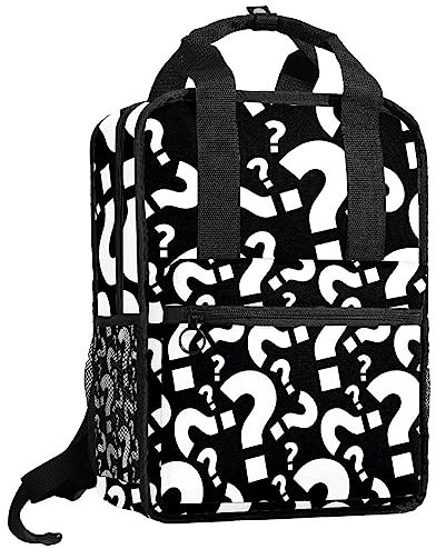 Jungen Rucksäcke Büchertasche Fragezeichen Schwarz Muster Taschen mit verstellbaren Schultergurten Mädchen Schultasche, mehrfarbig, 14x10.2x4.7 in/35.5x26x12 cm