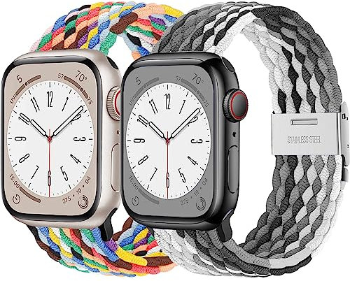 2ST Geflochtens Solo Loop band für Apple Watch Armband 45mm 44mm 41mm 40mm 49mm 42mm 46mm 38mm,Dehnbarer Nylon Strap Armbänder für die iWatch series 10 9 8 7 6 5 4 3 se Ultra Herren/Damen