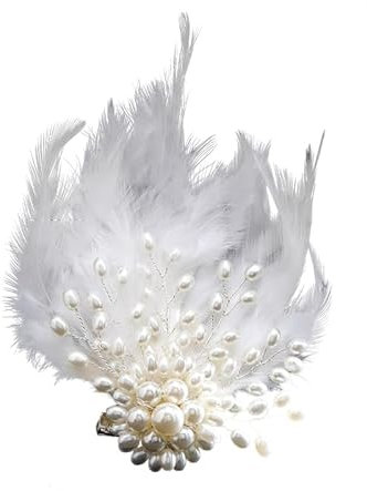 JAWSEU Broche Plume, Broches pour Vêtements Femme Broche Épingle avec Perles Pinces Cheveux Plumes Fascinators Chapeau Épingle Cheveux Pince Accessoires Costumes pour Femmes Filles
