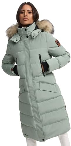 MARIKOO lange Damen Winterjacke warmer Parka gesteppt mit Kapuze B890