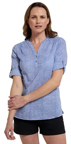 Mountain Warehouse Petra Womens Relaxed Fit 3/4 Sleeve Shirt - 100% Cotton Voile Ladies Top, Lightweight, Breathable Blouse - for Travelling & Daily Use Corn Blue Women's Size 10