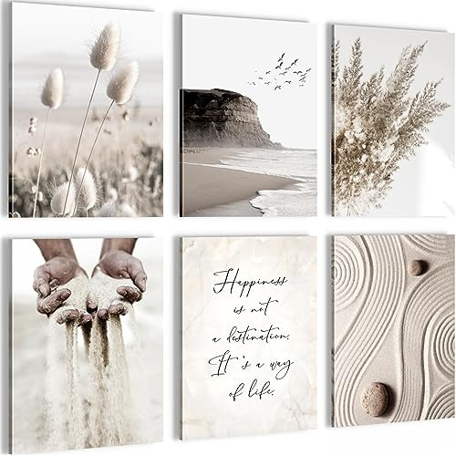 Novart Wandbilder - KEIN EXTRA RAHMEN BENÖTIGT - Wohnzimmer Schlafzimmer - Bilder Modern Strand Boho - Beige - N028165a