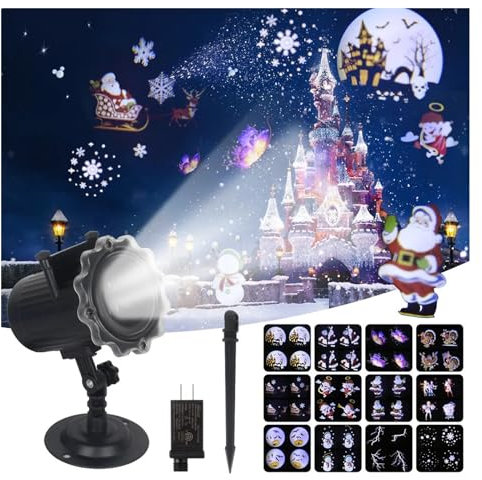 GOBO-Projektor Weihnachtsor mit Animatseffekt, IP65, Halloween-or for drinnen und draußen, 12 Muster, Schneeflocken-/Schneemann-Licht