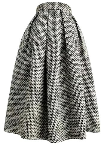 MdybF Rock Damen Damen Winter Tweed Rock Vintage Verdickte Hohe Taille-Falten-A-Linie-Röcke-Schwarz-Weiss-M