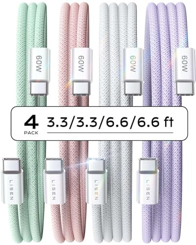 LISEN USB C Kabel [4er Pack, 0,5M 1M 1M 2M], 60W PD3.0 für iPhone 15 Pro Max Plus, Samsung S24, Google Pixel, iPad Mini/Pro 2024, MacBook