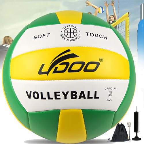 Bibykivn Ballon de Volley Taille 5, Ballon de Volleyball de Plage en PU Souple et Imperméable, Ballon Volleyball avec Pompe à Ballon et des Sacs en Filet pour Le Match ou l'entraînement (Vert)