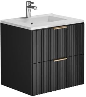 Vente-unique-Mueble de baño Flotante bajo Lavabo- Negro - 60 cm - ZEVARA
