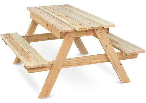 holz4home® Picknickbank aus Holz I Outdoor Sitzbank mit Tisch I Picknicktisch Massivholz Gartenmöbel I Naturholz Sitzgruppe Tisch mit Bänken I Für Garten Terrasse Gastronomie (Kinder)