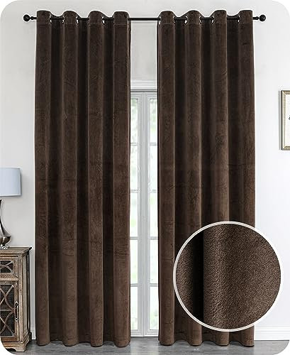 Samt Vorhang Ösen Verdunkelung Gardine Velvet Blickdicht, 140x145 cm (Breite 140 cm, Höhe 145 cm, Braun)