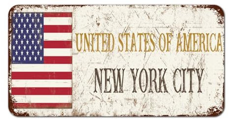 Letreros metálicos de la ciudad de Nueva York para exteriores, vintage, para puerta delantera, decoración de pared, recuerdo de campo, placa de metal para cabaña, salón, tienda, 6 x 12 pulgadas