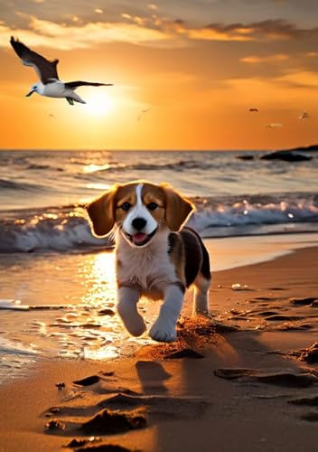Puzzle für Erwachsene – Beagle Dog – Niedliches Puzzle, 1000 Teile, Sommer, Sonnenaufgang über dem Boden, Freizeitpuzzle, Holzspielzeug, bestes Geschenk für Kinder, Freunde