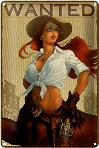 Schild Blech 20x30cm - Made in Germany - Pin-up wanted Cowgirl Metall Deko Blechschild