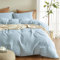 Boqingzhu Muslin Bettwäsche Blau 200x200cm Baumwolle Weich Kuschelig Sommer Baumwollbettwäsche Set Leinen Hellblau Himmelblau Bettbezug 200x200cm und 2 Kissenbezüge 80x80cm mit Reißverschluss