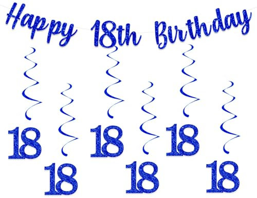 Cartel de feliz cumpleaños 18 y serpentinas colgantes