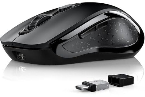 Wireless Computer Mouse with BT5.0 and USB-A/C 2in1 Dual Receiver, Silent Rechargeable, Compatible with TypeC and USB Port Devices/MacBook Pro/Air/iPad/Chromebook/Laptop, Black