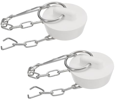 sourcing map 2Pcs Tub Stoppers, Rubber Bathtub Stoppers 28-31mm, White | Kitchen Sink,Drain Stopper,Bathroom Drain Plug,with Pull Ring and Stainless Steel Chain