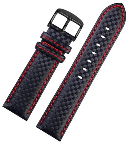 HAJMGUMC Carbon Fiber Pattern Leder Uhrenarmband Herren Accessoires 20mm 21mm 22mm 23mm Schwarz Rot Armband Armband Armband(Red line black,20mm)