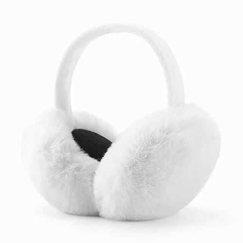 HENKi Cache-oreilles d'hiver réglables en fourrure synthétique tricotée pour fille et femme Cache-oreilles tendance Cache-oreilles, Blanc., Schmaler Steg