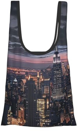 JKSEEPYN New York bedruckte faltbare Einkaufstasche, wiederverwendbar, wasserabweisend, Schultertasche, Einkaufstasche, Alltagstasche, 1 Stück, Schwarz , Einheitsgröße