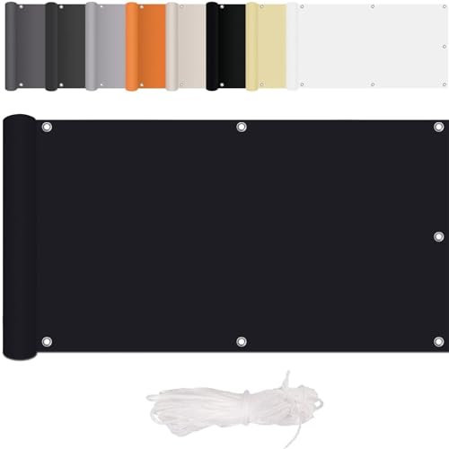 Brise-vue pour balcon - 90 x 300 cm - En tissu Oxford 300D - Protection UV - Polyester imperméable - Pour jardin en extérieur - Avec œillets et cordon - Noir