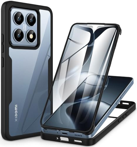 CENHUFO Cover Xiaomi 14T Pro 5G, 360 Gradi Antiurto con Protezione dello Schermo Integrata Rugged Doppia faccia Bumper Trasparente Full Body Case fronte retro Custodia per Xiaomi 14T Pro 5G - Nero