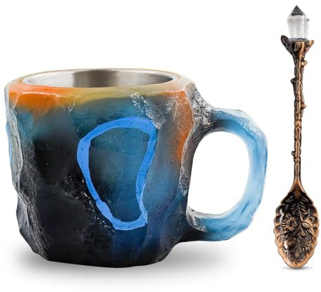 Ourdort Taza de café de cristal mineral, Tazas cafe cristal mineral, Tazas cafe cristal con cucharas, Mineral Crystal Coffee Mugs, para Café, Leche, Latte, Té, Regalo de Cumpleaños