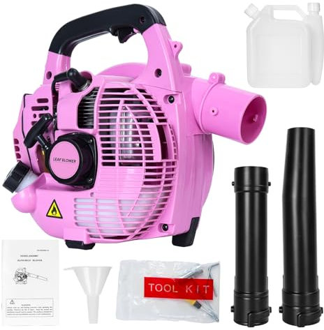 Handheld Cordless Leaf Blower, Gas Powered Garden Blowers - 26cc 2-Stroke, Powerful Clearing Blower for Leaf/Snow/Dust Blowing Pink