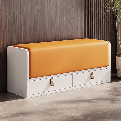 ZYJIX Storage Bench With Drawers And Padded Seat Cushion - Wooden Shoe Bench For Entryway, Hallway, Front Door - Large End Of Bed Bench With Shoe Shelf(Size:100cm,Color:White)